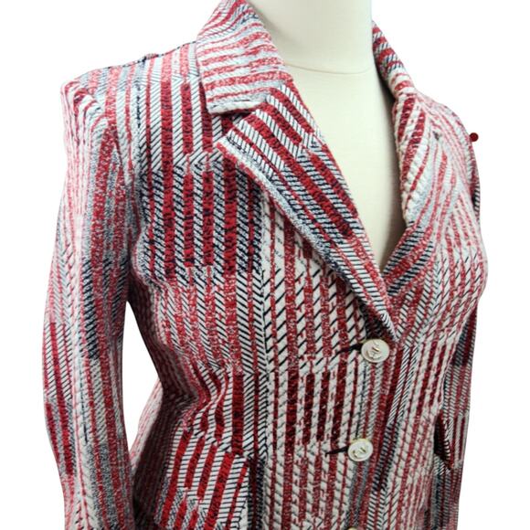 CAbi Blazer Jacket M Anchors Nautical Red White Preppy Stripe Plaid Style #6028 - Picture 6 of 16